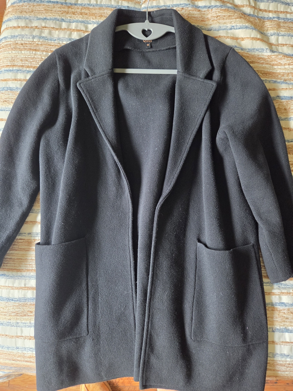 Quince Black Open-Front Trench Coat with Patch Pockets